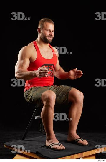 Whole Body Man White Shorts Muscular Sitting Top Studio photo references