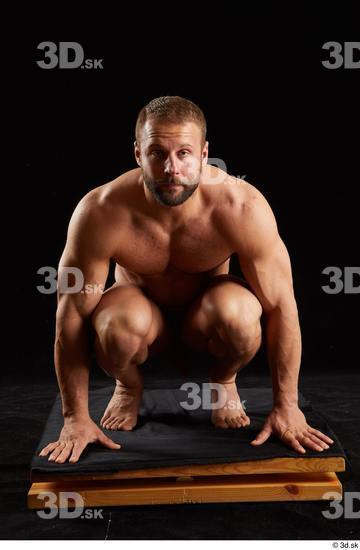 Whole Body Man White Nude Muscular Kneeling Studio photo references