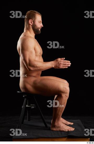 Whole Body Man White Nude Muscular Sitting Studio photo references