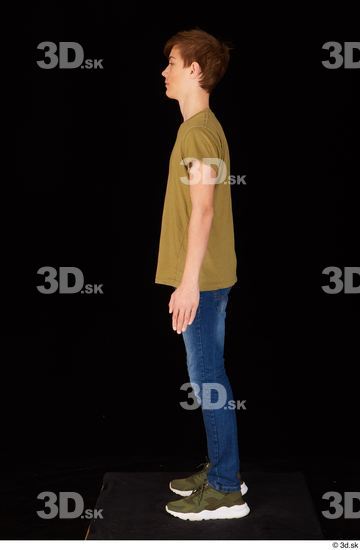 Whole Body Man White Casual Shirt Jeans Slim Standing Studio photo references