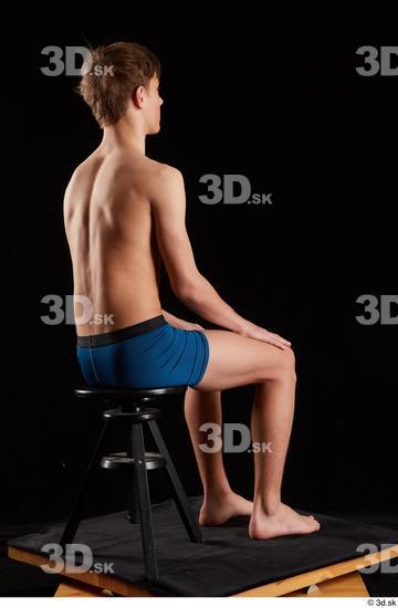 Whole Body Man White Underwear Slim Sitting Studio photo references