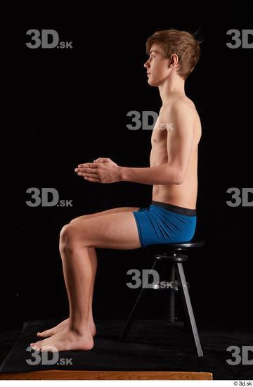 Whole Body Man White Underwear Slim Sitting Studio photo references