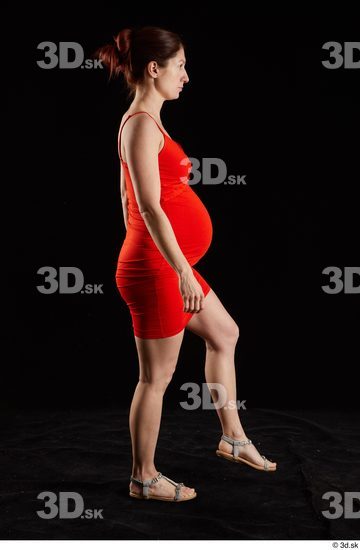 Whole Body Woman White Dress Pregnant Walking Studio photo references