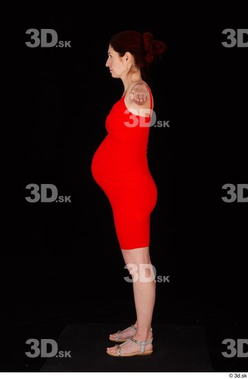 Whole Body Woman T poses White Casual Dress Pregnant Standing Studio photo references