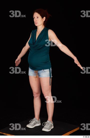 Whole Body Woman White Casual Jeans Pregnant Standing Top Studio photo references