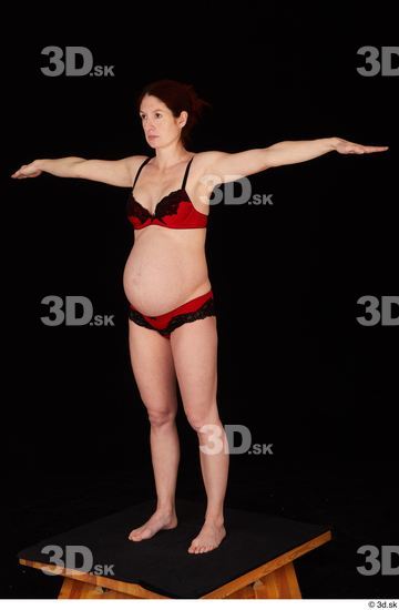 Whole Body Woman T poses White Underwear Bra Pregnant Standing Panties Studio photo references