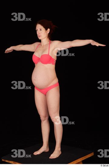 Whole Body Woman T poses White Swimsuit Bra Pregnant Standing Panties Studio photo references