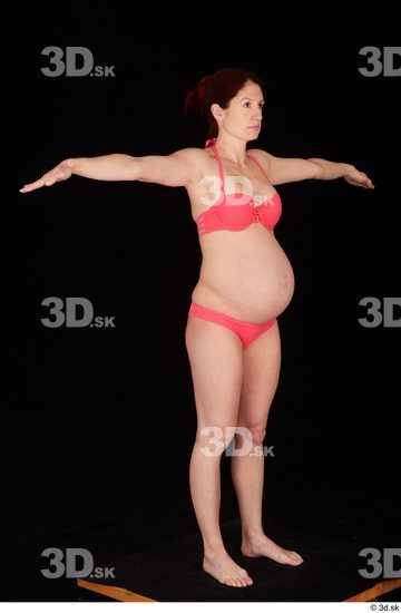 Whole Body Woman T poses White Swimsuit Bra Pregnant Standing Panties Studio photo references