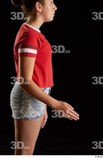 Arm Woman White Shirt Jeans Shorts Average Studio photo references