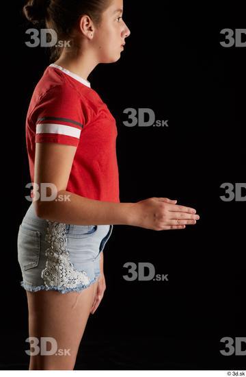 Arm Woman White Shirt Jeans Shorts Average Studio photo references