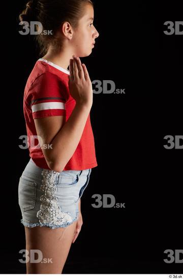 Arm Woman White Shirt Jeans Shorts Average Studio photo references