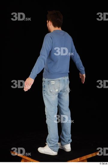 Whole Body Man White Sweatshirt Jeans Slim Standing Studio photo references