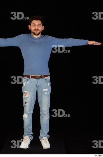 Whole Body Man T poses White Sweatshirt Jeans Slim Standing Studio photo references