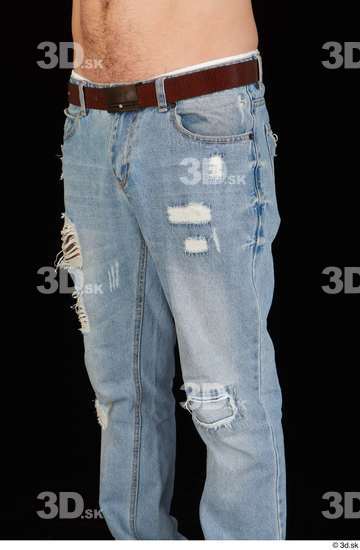 Thigh Hips Man White Jeans Belt Slim Studio photo references