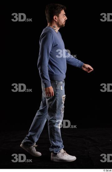 Whole Body Man White Sweatshirt Jeans Slim Walking Studio photo references