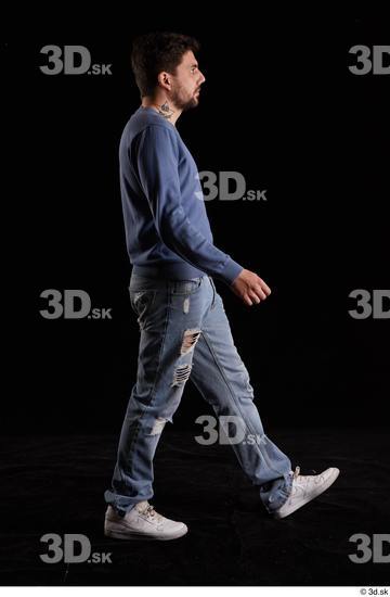 Whole Body Man White Sweatshirt Jeans Slim Walking Studio photo references