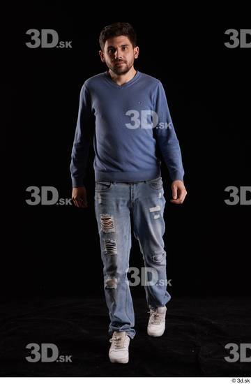 Whole Body Man White Sweatshirt Jeans Slim Walking Studio photo references