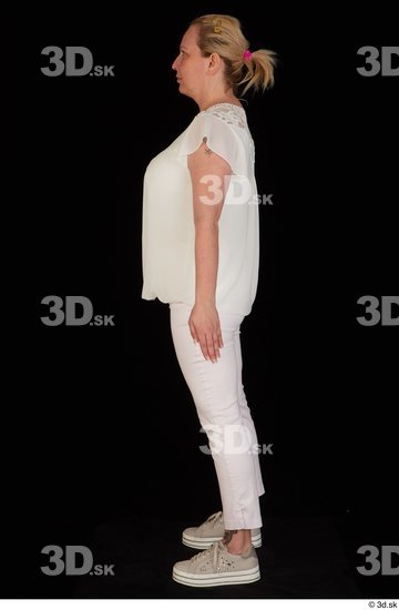 Whole Body Woman White Pants Chubby Standing Top Studio photo references