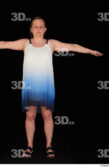 Whole Body Woman T poses White Dress Chubby Standing Studio photo references