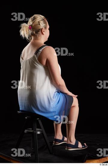 Whole Body Woman White Dress Chubby Sitting Studio photo references