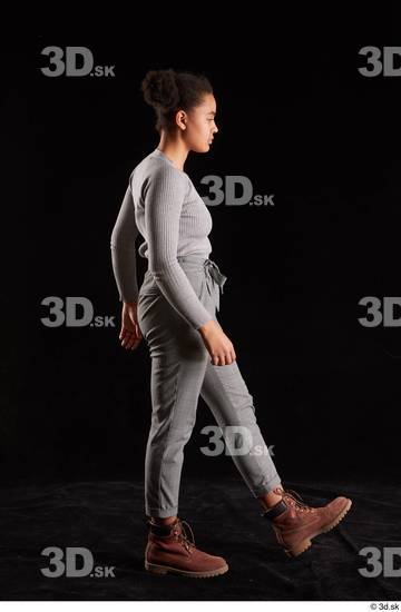 Whole Body Woman Black Sweatshirt Trousers Average Walking Studio photo references