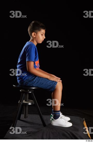 Whole Body Man Shirt Jeans Shorts Slim Sitting Studio photo references