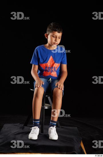 Whole Body Man Shirt Jeans Shorts Slim Sitting Studio photo references