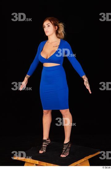 Daisy Lee black high heels blue dress casual dressed standing whole body  jpg