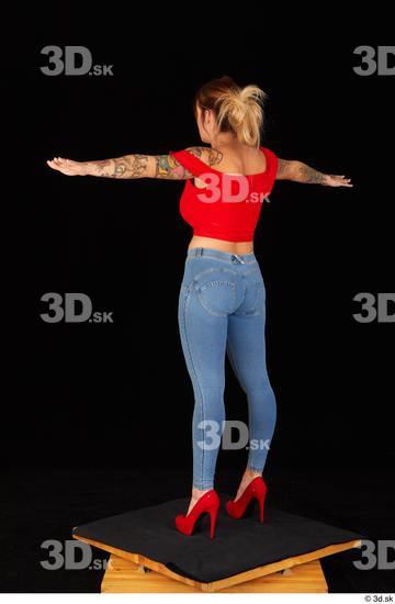 Daisy Lee blue jeans casual dressed red high heels red top standing t poses whole body  jpg