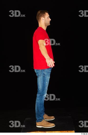 Whole Body Man White Shoes Shirt Jeans Slim Standing Studio photo references