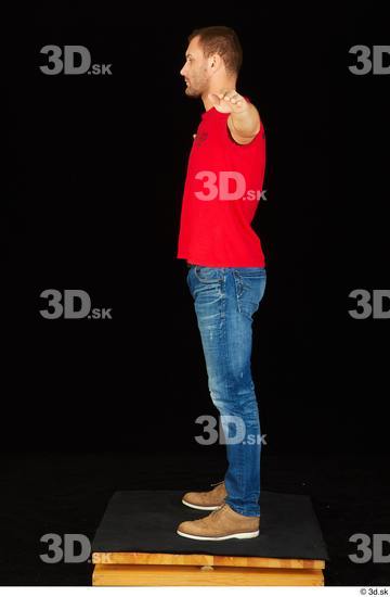 Whole Body Man T poses White Shoes Shirt Jeans Slim Standing Studio photo references