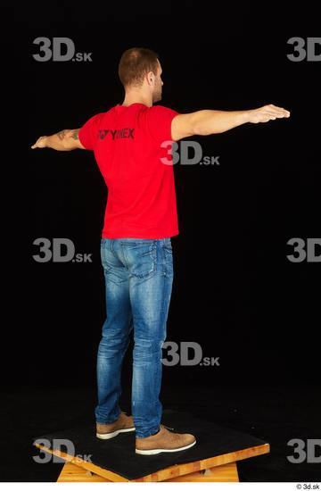 Whole Body Man T poses White Shoes Shirt Jeans Slim Standing Studio photo references