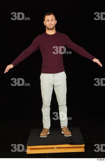 Whole Body Man White Shoes Sweatshirt Trousers Slim Standing Studio photo references