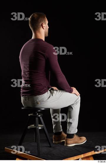 Whole Body Man White Shoes Sweatshirt Trousers Slim Sitting Studio photo references