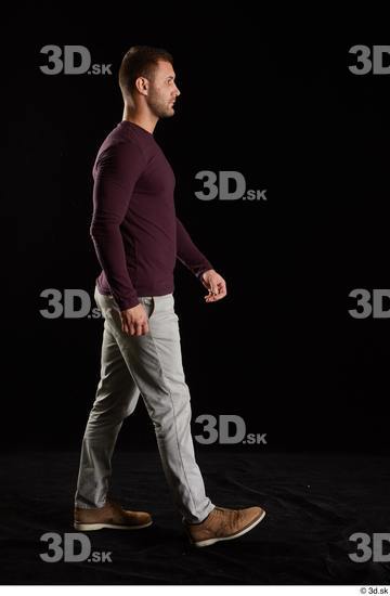 Whole Body Man White Shoes Sweatshirt Trousers Slim Walking Studio photo references
