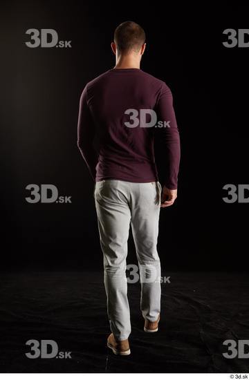 Whole Body Back Man White Shoes Sweatshirt Trousers Slim Walking Studio photo references