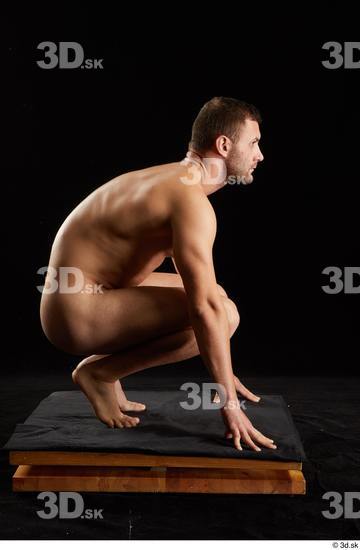 Whole Body Man White Nude Slim Kneeling Studio photo references