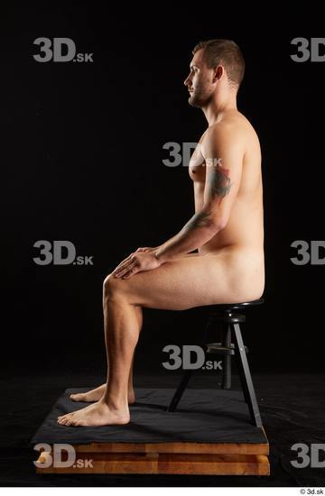 Whole Body Man White Nude Slim Sitting Studio photo references