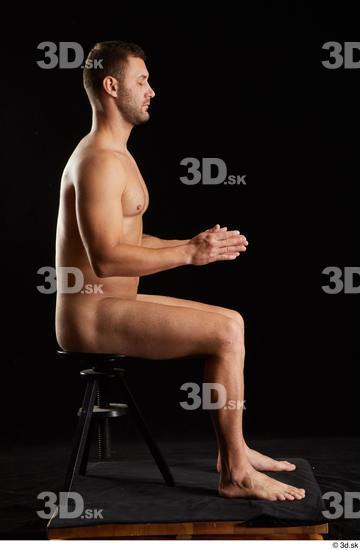 Whole Body Man White Nude Slim Sitting Studio photo references