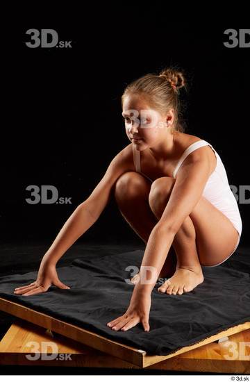 Whole Body Woman White Underwear Average Kneeling Studio photo references