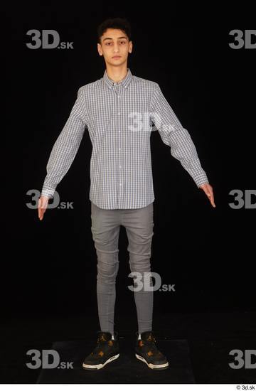 Whole Body Man White Casual Shoes Shirt Jeans Slim Standing Studio photo references