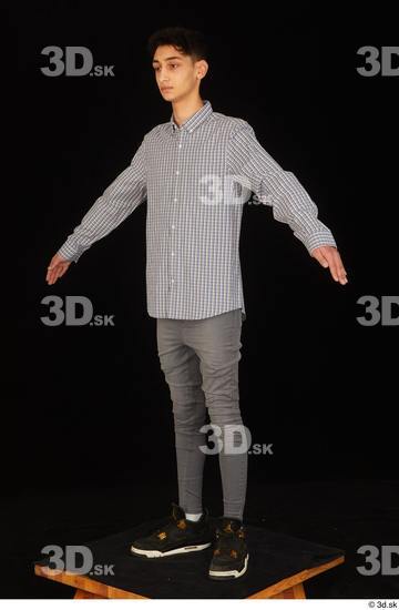 Whole Body Man White Casual Shoes Shirt Jeans Slim Standing Studio photo references