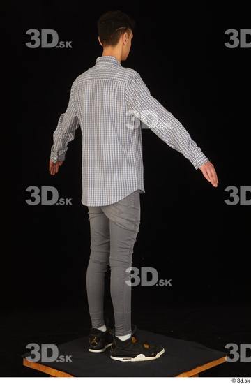 Whole Body Man White Casual Shoes Shirt Jeans Slim Standing Studio photo references