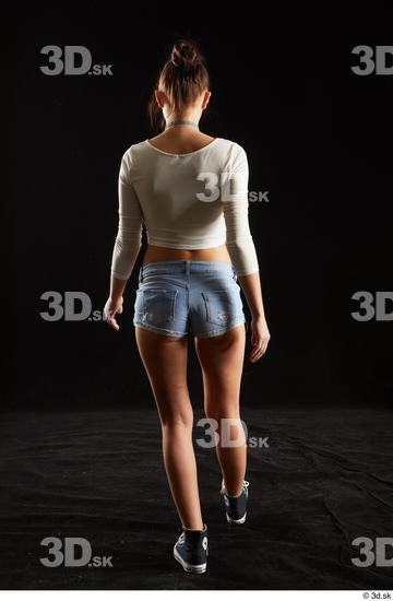 Katy Rose  back view black sneakers dressed jeans shorts long sleeve t shirt walking whole body  jpg