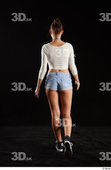 Katy Rose  back view black sneakers dressed jeans shorts long sleeve t shirt walking whole body  jpg