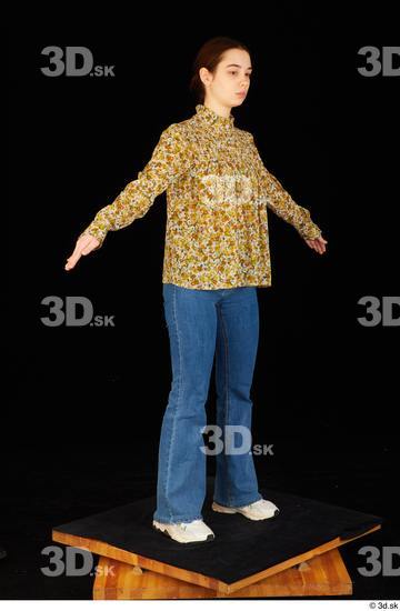 Whole Body Woman T poses White Casual Shoes Jeans Blouse Average Standing Studio photo references