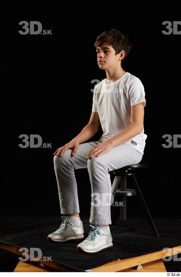 Whole Body Man White Sports Shirt T shirt Sweatsuit Kneeling Studio photo references