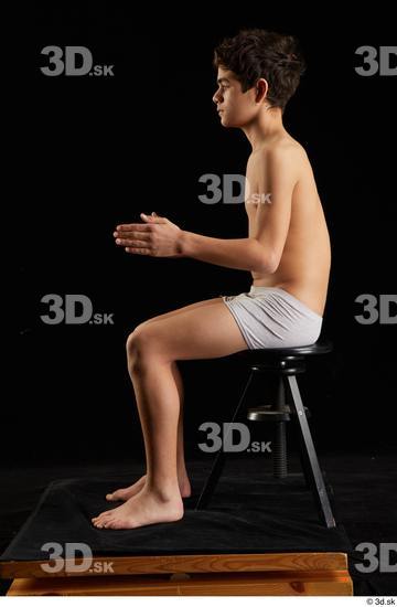 Whole Body Man White Underwear Sitting Studio photo references