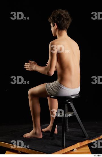 Whole Body Man White Underwear Sitting Studio photo references