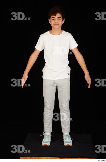 Whole Body Man White Sports Shirt T shirt Sweatsuit Slim Standing Studio photo references